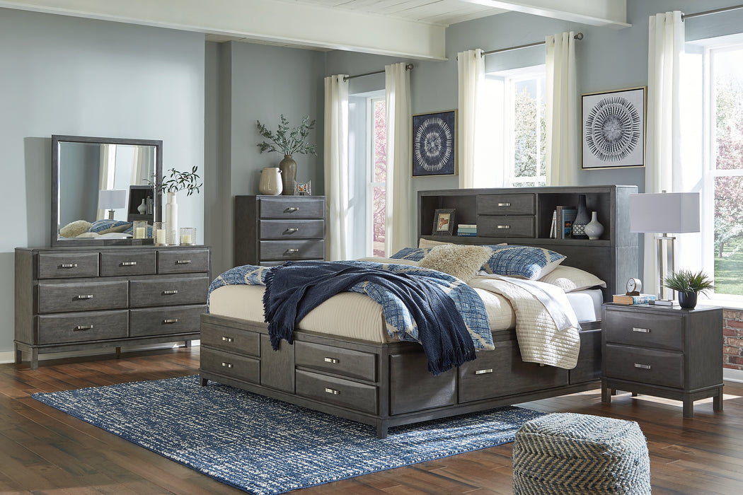 Caitbrook  Storage Bed With 8 Storage Drawers With Mirrored Dresser