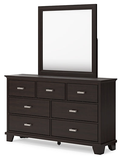 Covetown Twin Panel Bed with Mirrored Dresser, Chest and 2 Nightstands