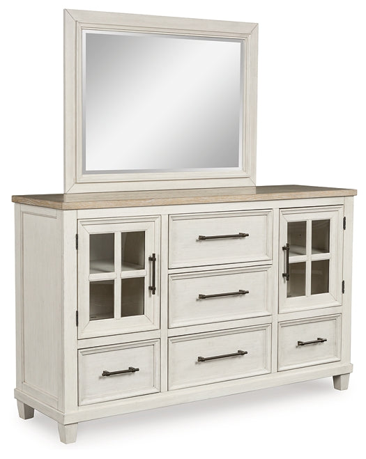 Shaybrock California King Panel Bed with Mirrored Dresser and Nightstand