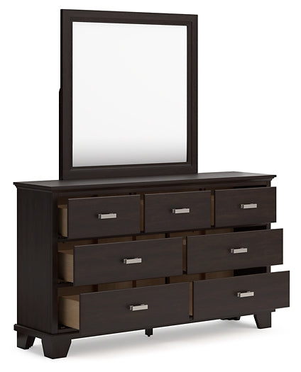 Covetown Full Panel Bed with Mirrored Dresser, Chest and Nightstand