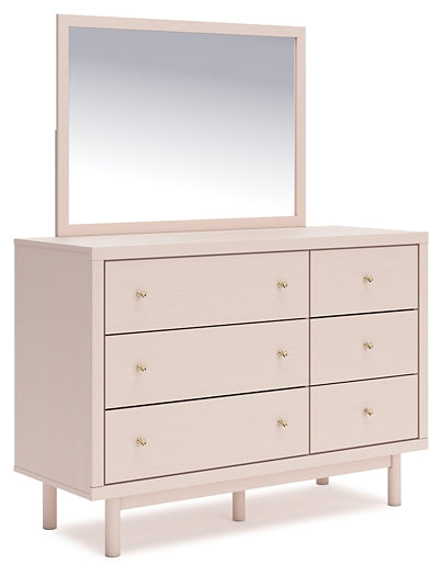 Wistenpine Twin Upholstered Panel Headboard with Mirrored Dresser and Nightstand