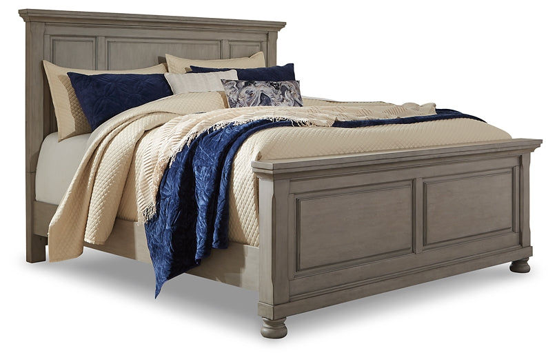 Lettner King Panel Bed with Mirrored Dresser, Chest and Nightstand