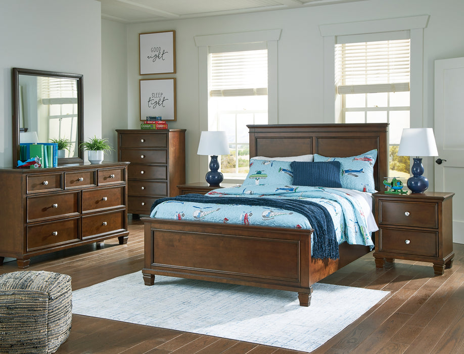 Danabrin Full Panel Bed with Mirrored Dresser, Chest and 2 Nightstands