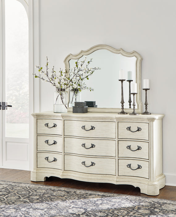 Arlendyne Queen Upholstered Bed with Mirrored Dresser and Chest