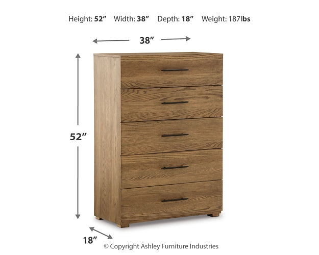 Dakmore King Upholstered Bed with Mirrored Dresser and Chest